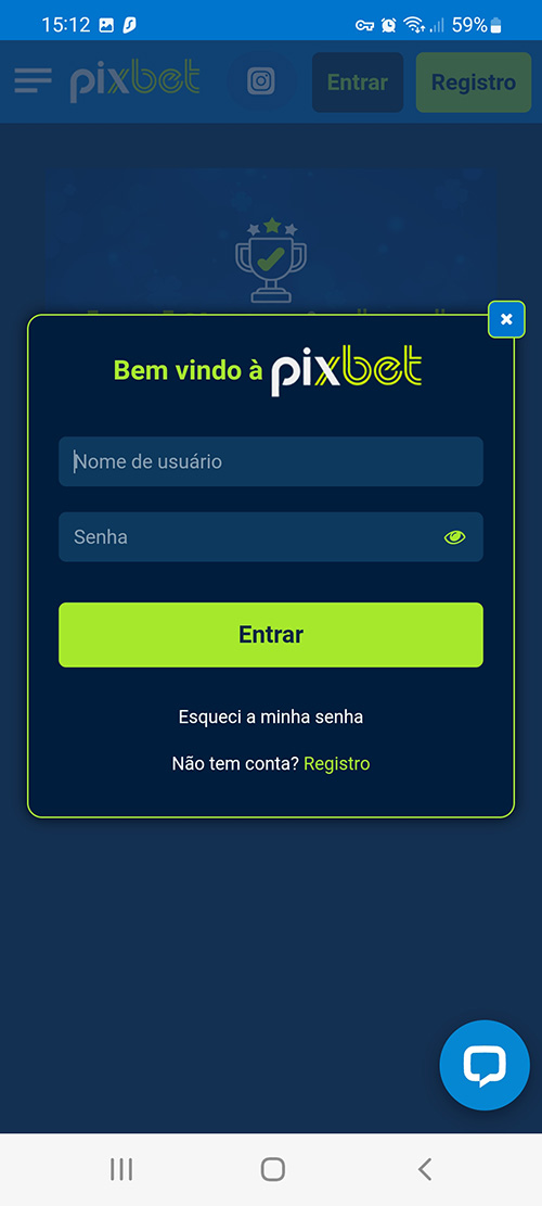 Registro do aplicativo Pixbet